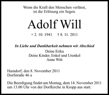 Traueranzeige von Adolf  von Schleswiger Nachrichten