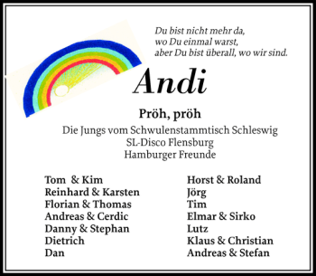 Traueranzeige von Andi  von Flensburger Tageblatt