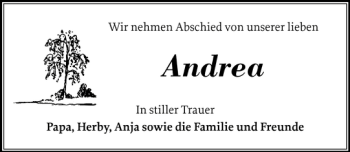 Traueranzeige von Andrea  von Holsteinischer Courier