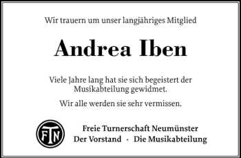 Traueranzeige von Andrea Iben von Holsteinischer Courier