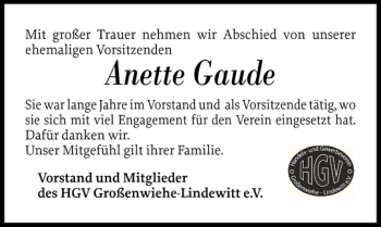 Traueranzeige von Anette Gaude von Flensburger Tageblatt