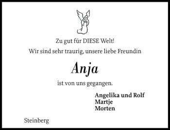 Traueranzeige von Anja  von Flensburger Tageblatt