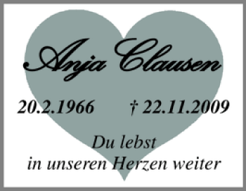 Traueranzeige von Anja Clausen von Holsteinischer Courier