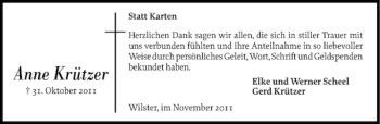 Traueranzeige von Anne Krützer von Norddeutsche Rundschau