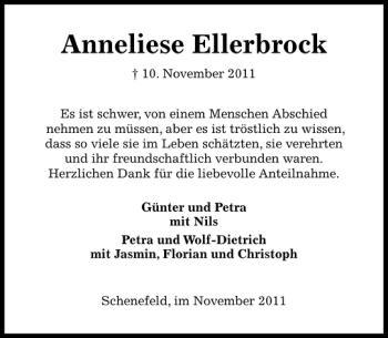 Traueranzeige von Anneliese Ellerbrock von Pinneberger Tageblatt