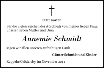 Traueranzeige von Annemie Schmidt von Schlei-Bote