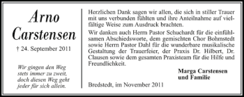 Traueranzeige von Arno Carstensen von Husumer Nachrichten