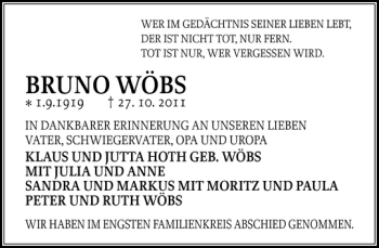 Traueranzeige von BRUNO WÖBS von Ostholsteiner Anzeiger