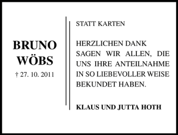 Traueranzeige von BRUNO WÖBS von Ostholsteiner Anzeiger