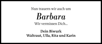 Traueranzeige von Barbara  von Flensburger Tageblatt