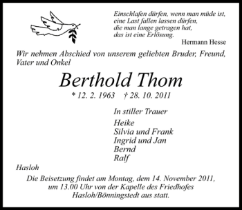 Traueranzeige von Berthold Thom von Pinneberger Tageblatt