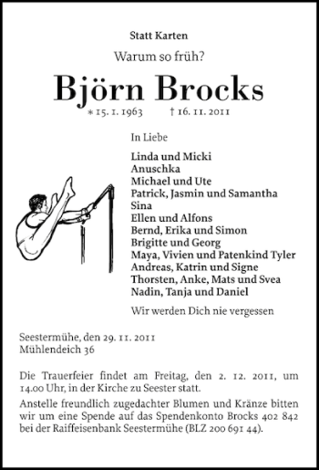 Traueranzeige von Björn Brocks von Elmshorner Nachrichten