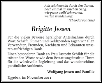 Traueranzeige von Brigitte Jessen von Flensburger Tageblatt