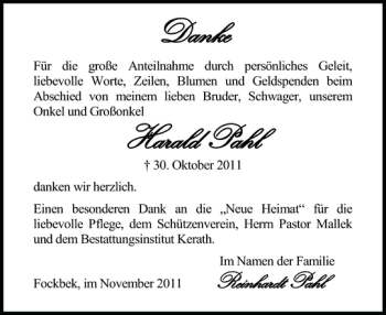 Traueranzeige von D Daannkkee H Haarraalldd P Paahhll  von Landeszeitung