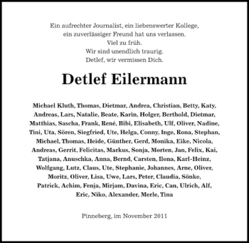 Traueranzeige von Detlef Eilermann von Pinneberger Tageblatt