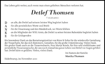 Traueranzeige von Detlef Thomsen von Schleswiger Nachrichten