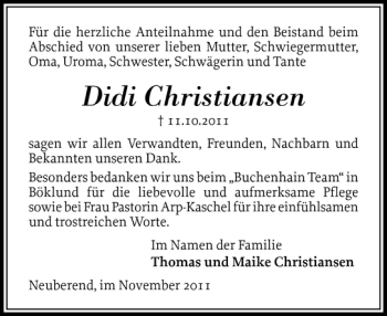 Traueranzeige von Didi Christiansen von Husumer Nachrichten