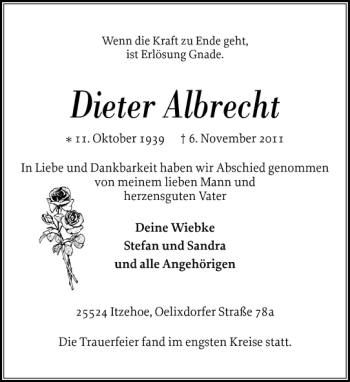 Traueranzeige von Dieter Albrecht von Norddeutsche Rundschau