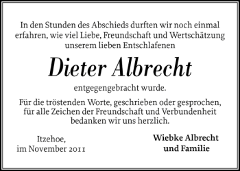Traueranzeige von Dieter Albrecht von Norddeutsche Rundschau
