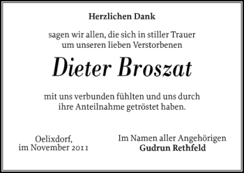 Traueranzeige von Dieter Broszat von Norddeutsche Rundschau