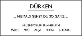 Traueranzeige von DÜRKEN  von Sylter Rundschau