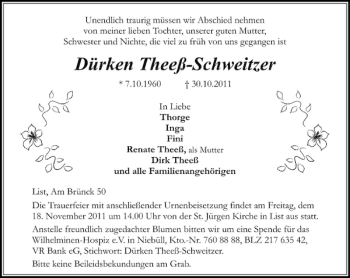 Traueranzeige von Dürken Theeß-Schweitzer von Sylter Rundschau