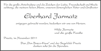 Traueranzeige von Eberhard Jarmatz von Ostholsteiner Anzeiger