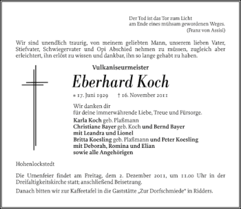Traueranzeige von Eberhard Koch von Norddeutsche Rundschau