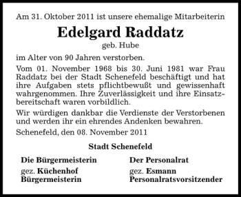 Traueranzeige von Edelgard Raddatz von Pinneberger Tageblatt