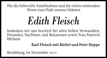 Traueranzeige von Edith Fleisch von Landeszeitung