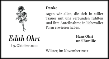 Traueranzeige von Edith Ohrt von Norddeutsche Rundschau