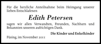 Traueranzeige von Edith Petersen von Schleswiger Nachrichten