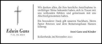 Traueranzeige von Edwin Gans von Husumer Nachrichten