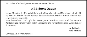 Traueranzeige von Ekkehard Stade von Flensburger Tageblatt