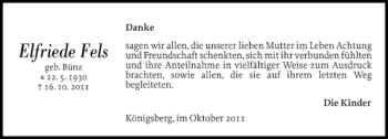 Traueranzeige von Elfriede Fels von Landeszeitung