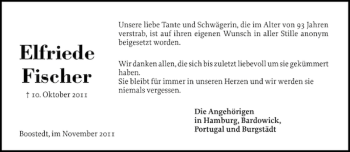 Traueranzeige von Elfriede Fischer von Holsteinischer Courier