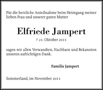 Traueranzeige von Elfriede Jampert von Elmshorner Nachrichten