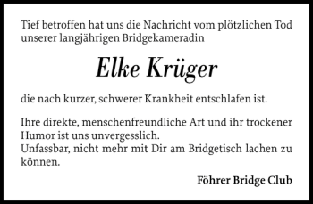 Traueranzeige von Elke Krüger von Der Insel-Bote