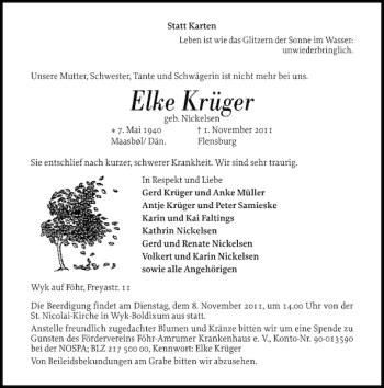 Traueranzeige von Elke Krüger von Der Insel-Bote