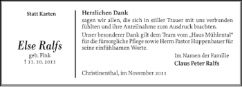 Traueranzeige von Else Ralfs von Norddeutsche Rundschau