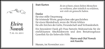 Traueranzeige von Elvira Nowak von Husumer Nachrichten