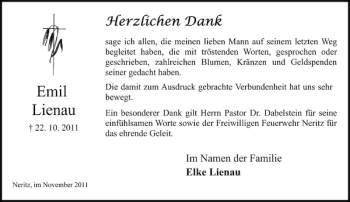 Traueranzeige von Emil Lienau von Stormarner Tageblatt