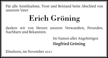 Traueranzeige von Erich Gröning von Elmshorner Nachrichten