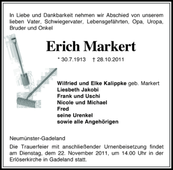 Traueranzeige von Erich Markert von Holsteinischer Courier