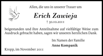 Traueranzeige von Erich Zawieja von Schleswiger Nachrichten