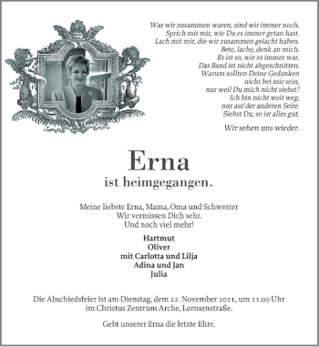 Traueranzeige von Erna  von Elmshorner Nachrichten