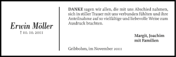 Traueranzeige von Erwin Möller von Norddeutsche Rundschau