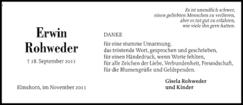 Traueranzeige von Erwin Rohweder von Elmshorner Nachrichten