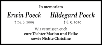 Traueranzeige von Erwin Poeck Hildegard Poeck von Norddeutsche Rundschau