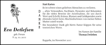 Traueranzeige von Eva Detlefsen von Schlei-Bote
